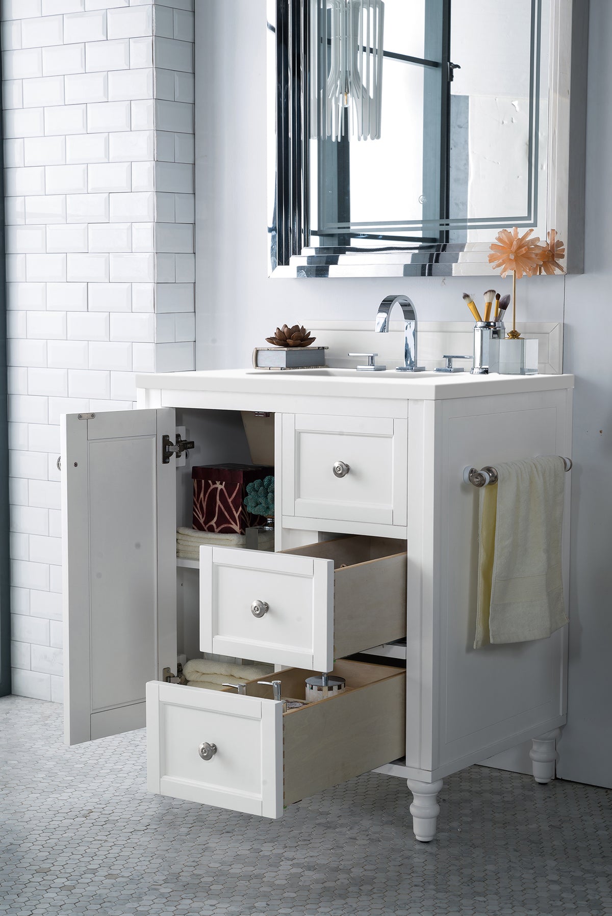 30" Copper Cove Encore Single Bathroom Vanity, Bright White w/ White Zeus Quartz Top