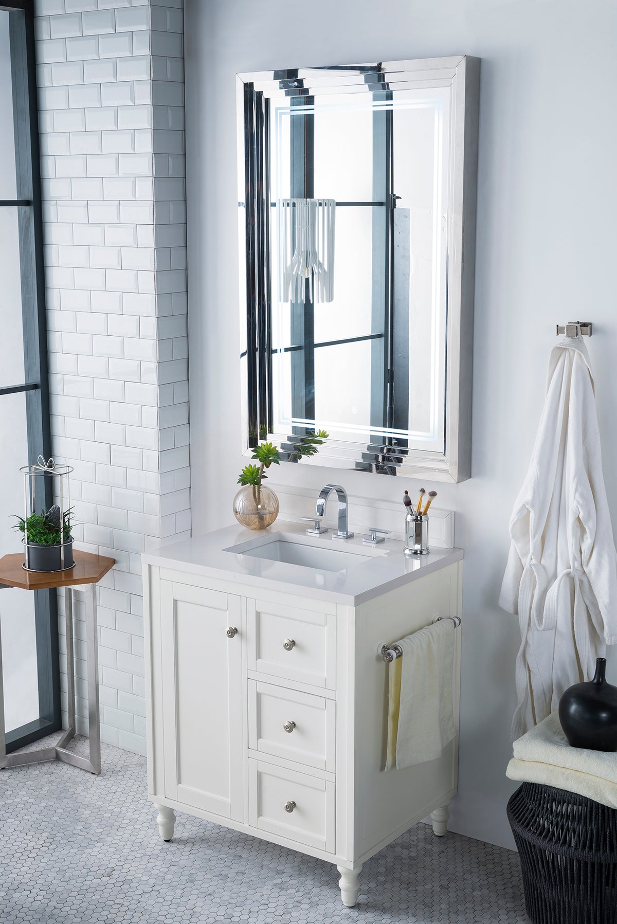 30" Copper Cove Encore Single Bathroom Vanity, Bright White w/ White Zeus Quartz Top