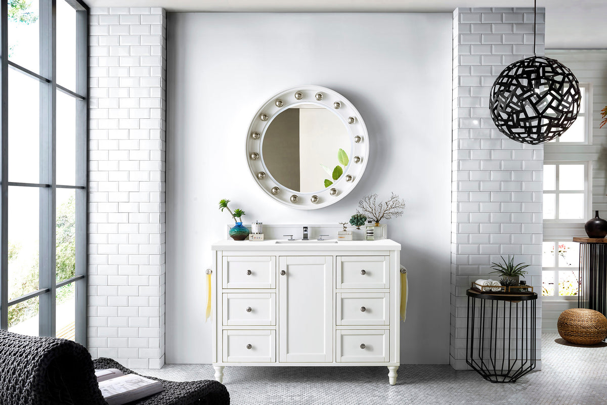 48" Copper Cove Encore Single Bathroom Vanity, Bright White w/ White Zeus Quartz Top