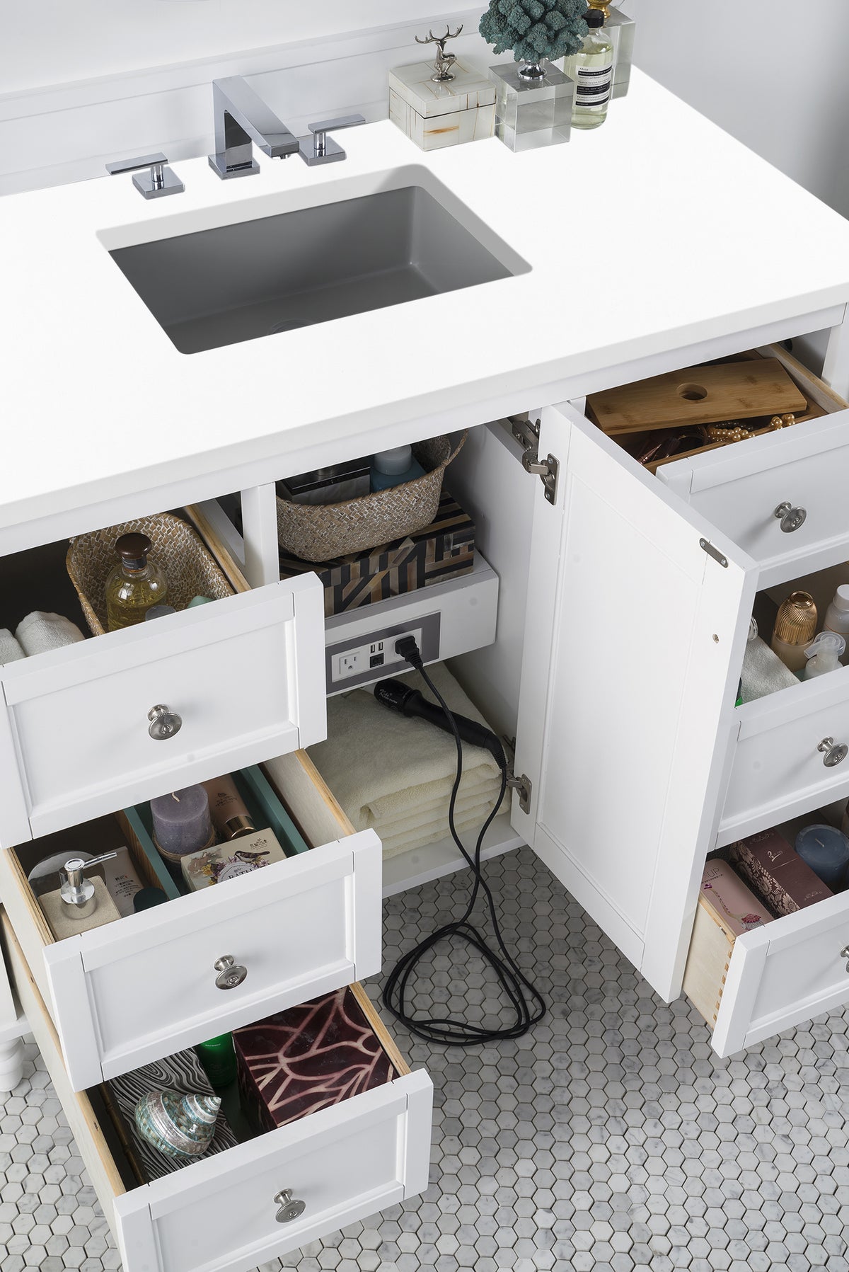 48" Copper Cove Encore Single Bathroom Vanity, Bright White w/ White Zeus Quartz Top