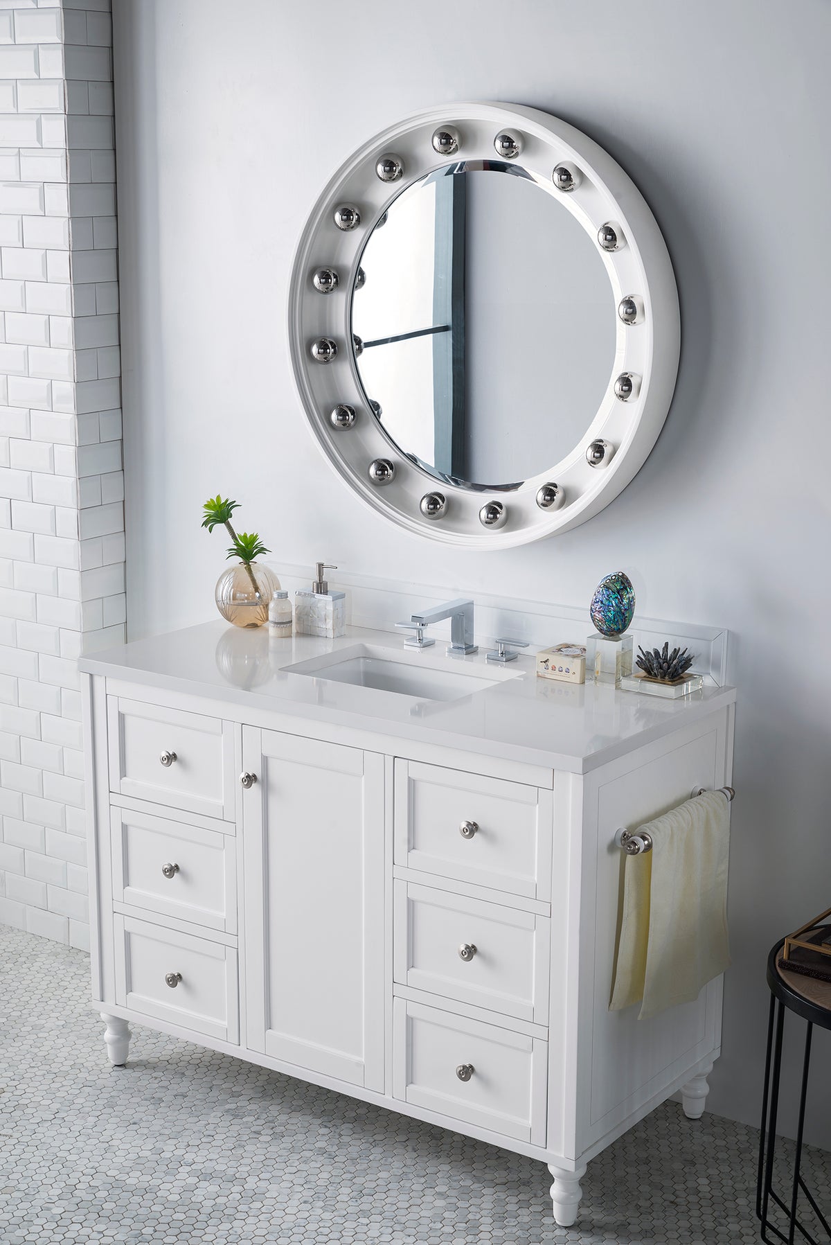 48" Copper Cove Encore Single Bathroom Vanity, Bright White w/ White Zeus Quartz Top
