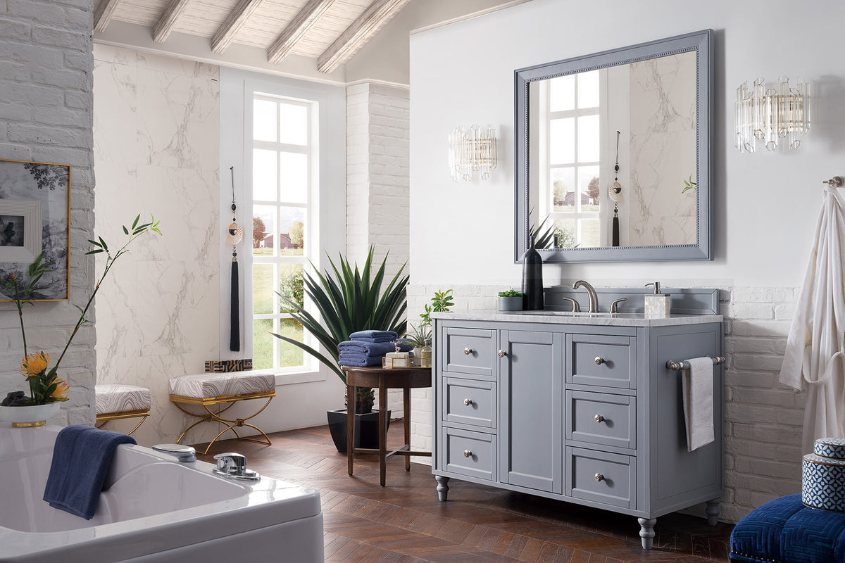 48" Copper Cove Encore Single Bathroom Vanity, Silver Gray w/Carrara White Marble Top