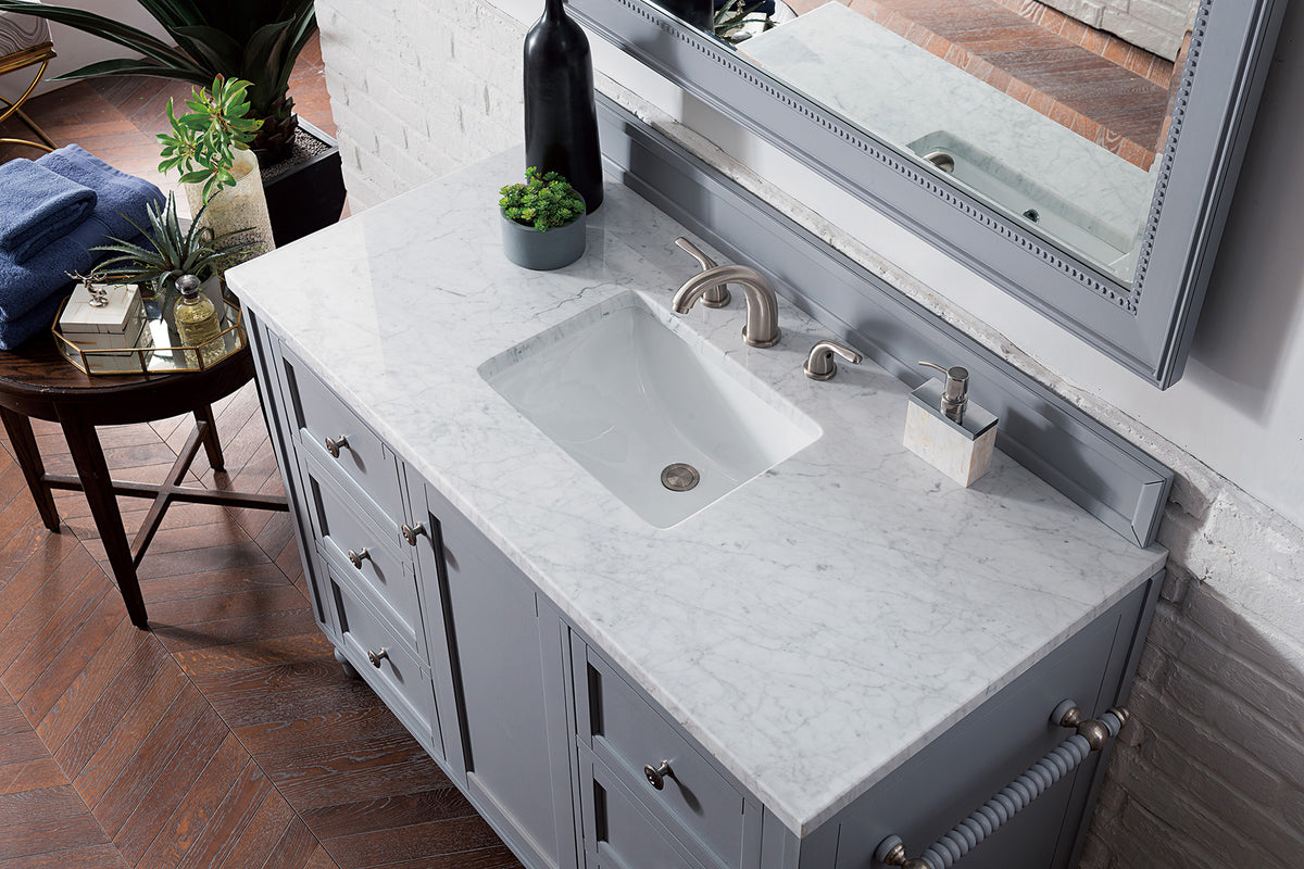 48" Copper Cove Encore Single Bathroom Vanity, Silver Gray w/Carrara White Marble Top