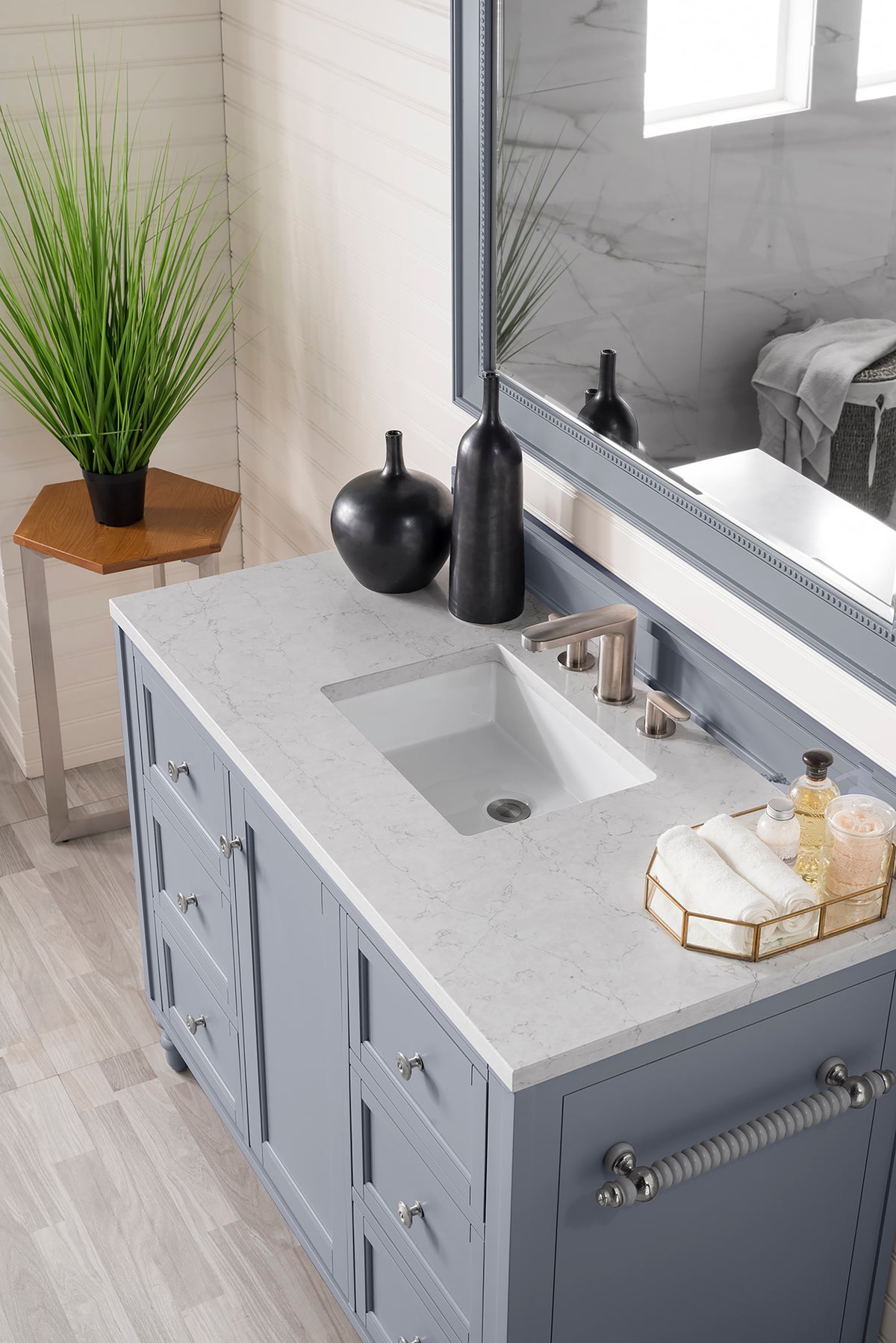 48" Copper Cove Encore Single Bathroom Vanity, Silver Gray w/Eternal Jasmine Pearl Top
