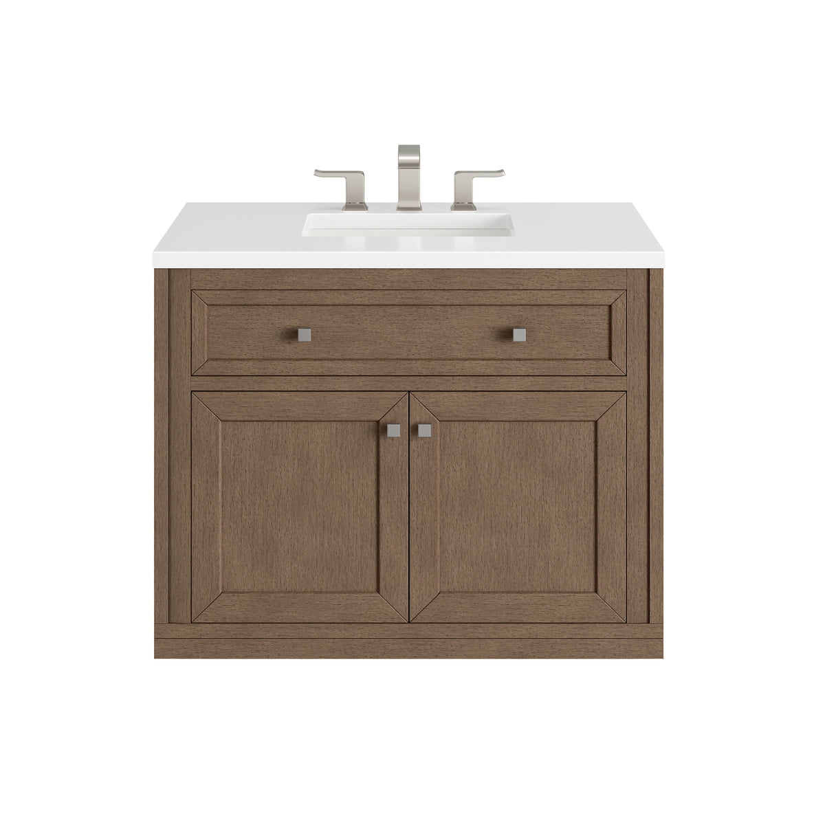 36" Chicago Single Bathroom Vanity, Whitewashed Walnut w/ White Zeus Quartz Top