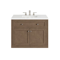 36" Chicago Single Bathroom Vanity, Whitewashed Walnut w/ White Zeus Quartz Top