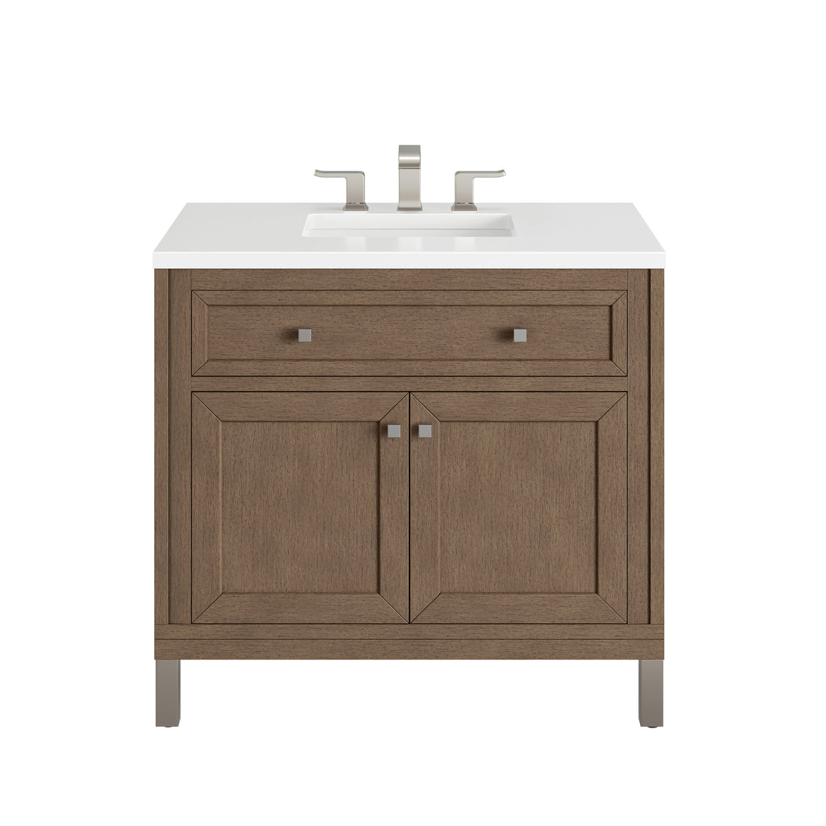 36" Chicago Single Bathroom Vanity, Whitewashed Walnut w/ White Zeus Quartz Top
