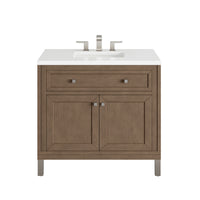 36" Chicago Single Bathroom Vanity, Whitewashed Walnut w/ White Zeus Quartz Top