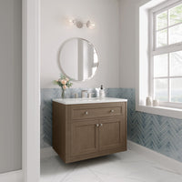 36" Chicago Single Bathroom Vanity, Whitewashed Walnut w/ White Zeus Quartz Top