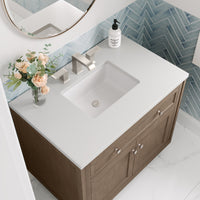 36" Chicago Single Bathroom Vanity, Whitewashed Walnut w/ White Zeus Quartz Top