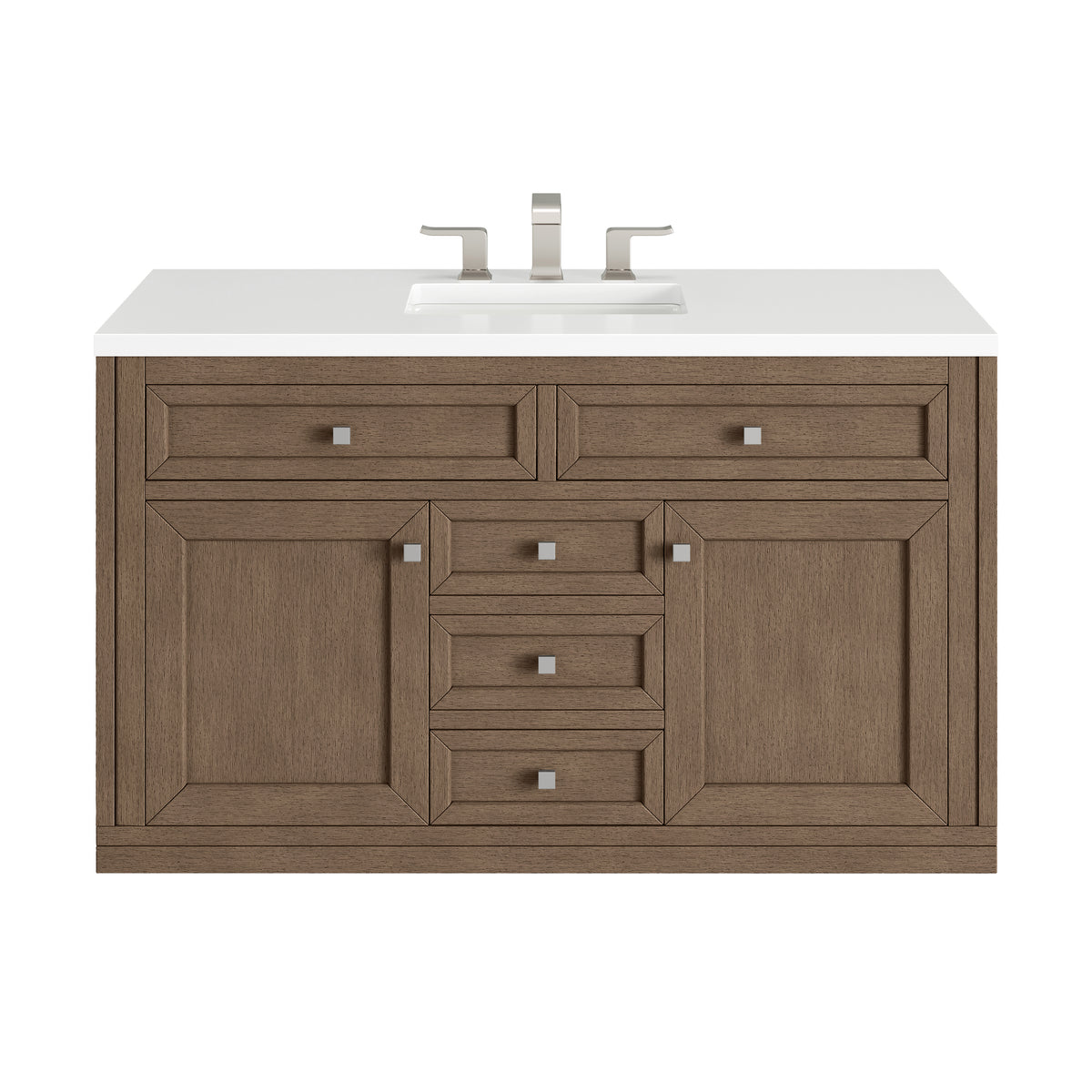 48" Chicago Single Bathroom Vanity, Whitewashed Walnut w/ White Zeus Quartz Top