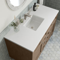 48" Chicago Single Bathroom Vanity, Whitewashed Walnut w/ White Zeus Quartz Top