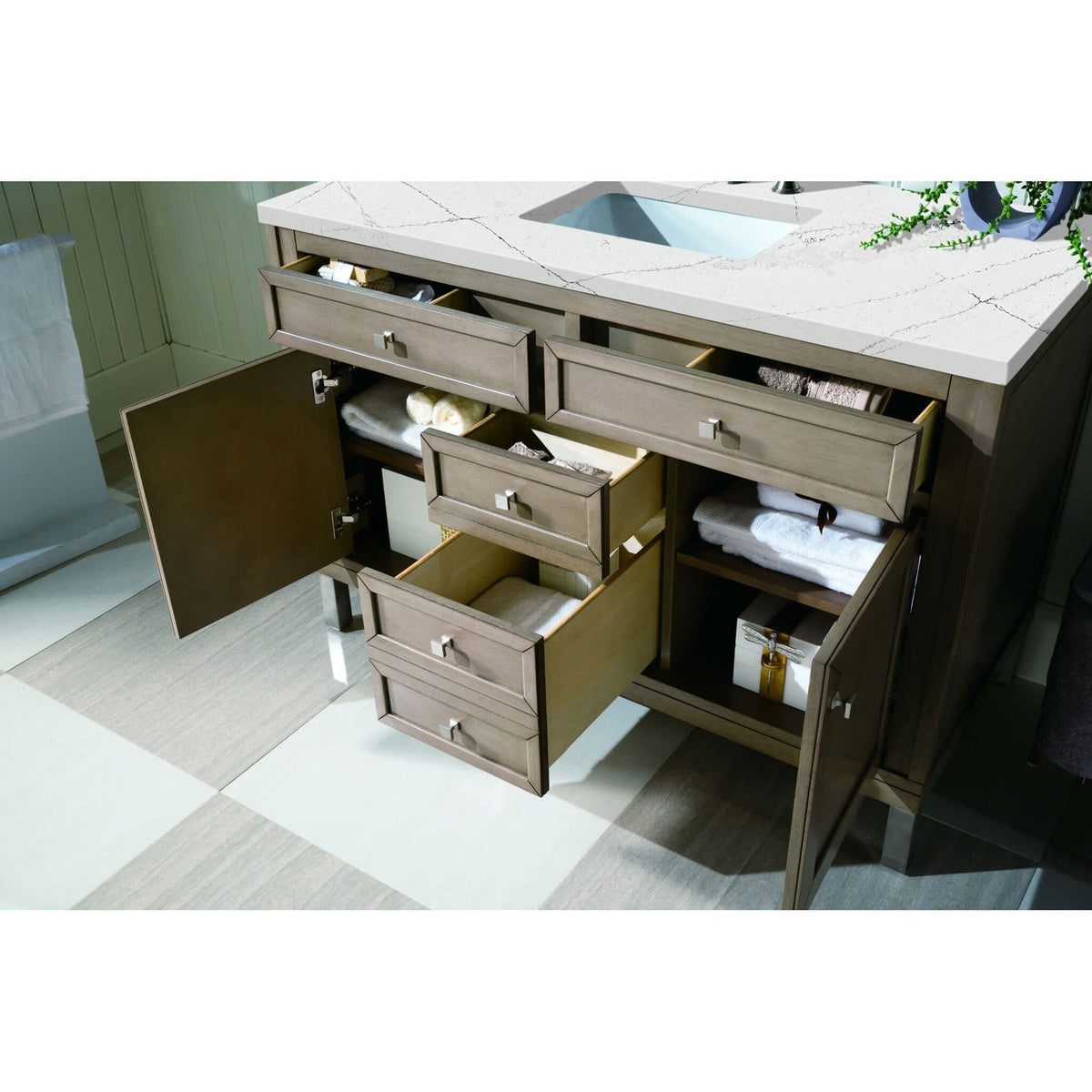 48" Chicago Single Bathroom Vanity, Whitewashed Walnut - vanitiesdepot.com