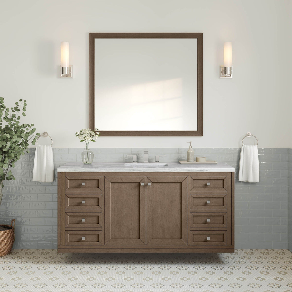 60" Chicago Single Bathroom Vanity, Whitewashed Walnut - vanitiesdepot.com