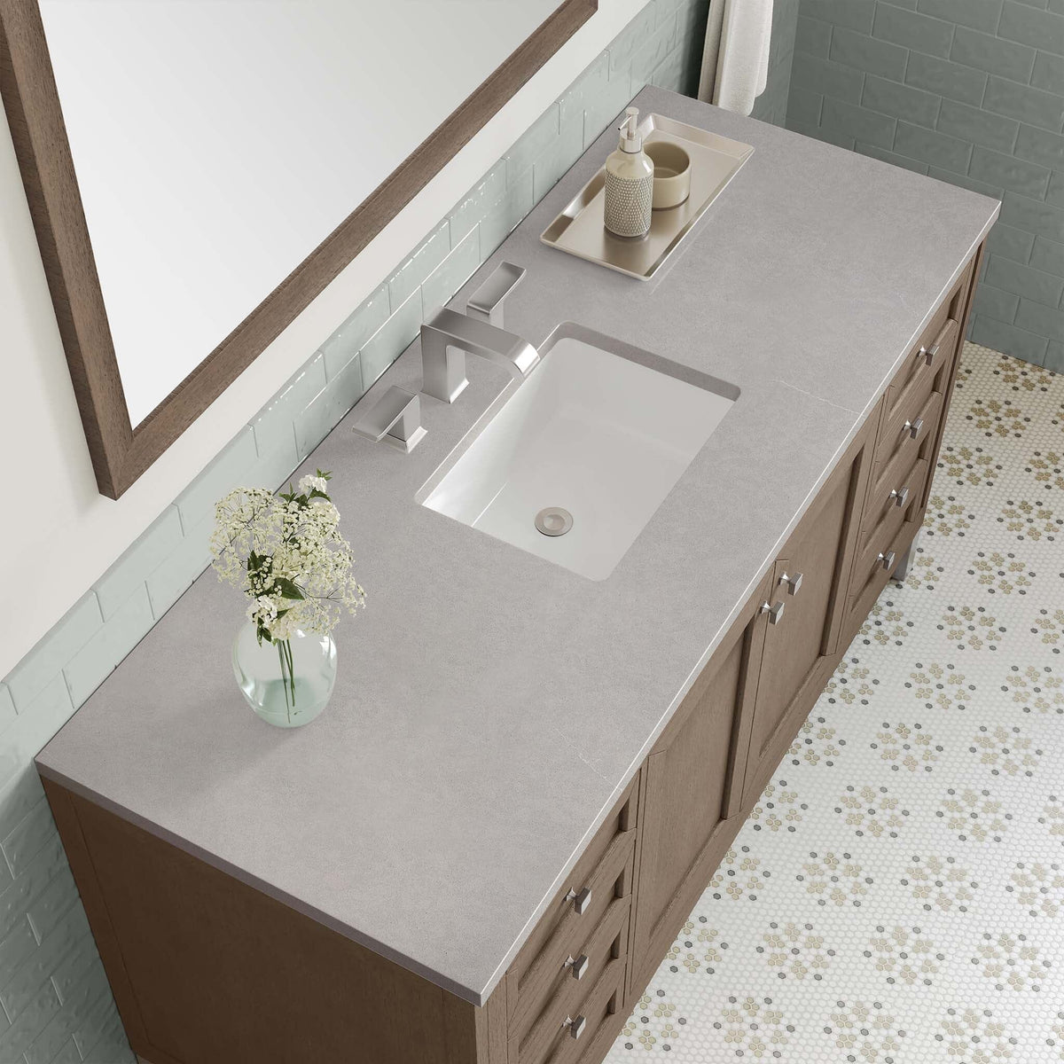 60" Chicago Single Bathroom Vanity, Whitewashed Walnut - vanitiesdepot.com