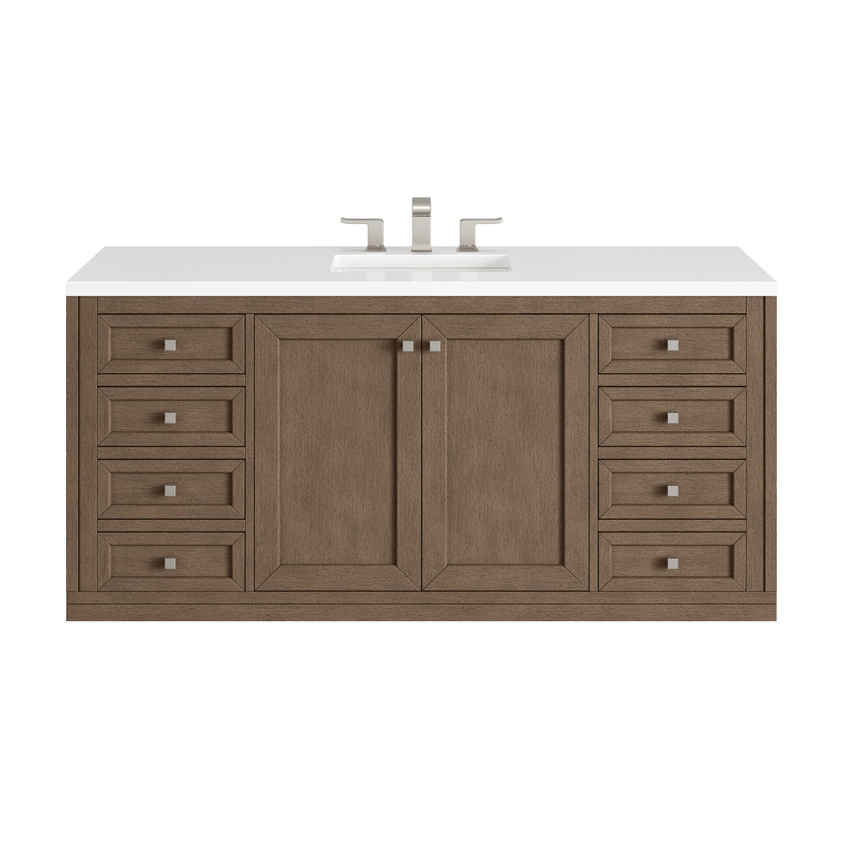 60" Chicago Single Bathroom Vanity, Whitewashed Walnut w/ White Zeus Quartz Top