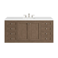 60" Chicago Single Bathroom Vanity, Whitewashed Walnut w/ White Zeus Quartz Top