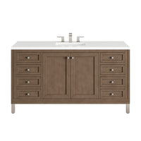 60" Chicago Single Bathroom Vanity, Whitewashed Walnut w/ White Zeus Quartz Top