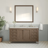 60" Chicago Single Bathroom Vanity, Whitewashed Walnut w/ White Zeus Quartz Top