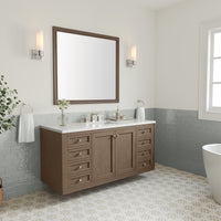 60" Chicago Single Bathroom Vanity, Whitewashed Walnut w/ White Zeus Quartz Top