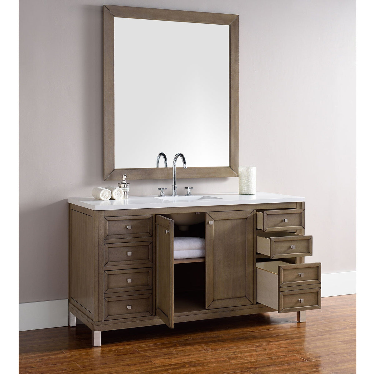 60" Chicago Single Bathroom Vanity, Whitewashed Walnut - vanitiesdepot.com