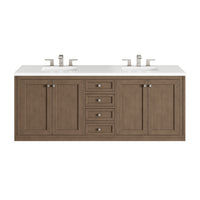 72" Chicago Double Bathroom Vanity, Whitewashed Walnut, w/ White Zeus Quartz Top