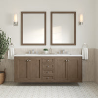 72" Chicago Double Bathroom Vanity, Whitewashed Walnut, w/ White Zeus Quartz Top