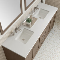 72" Chicago Double Bathroom Vanity, Whitewashed Walnut, w/ White Zeus Quartz Top