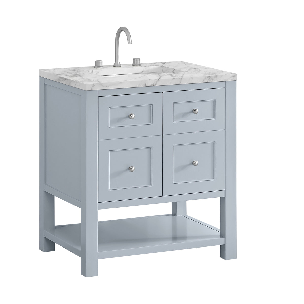 30" Breckenridge Single Vanity, Serenity Blue with Carrara White Marble Top