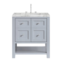 30" Breckenridge Single Vanity, Serenity Blue with Carrara White Marble Top