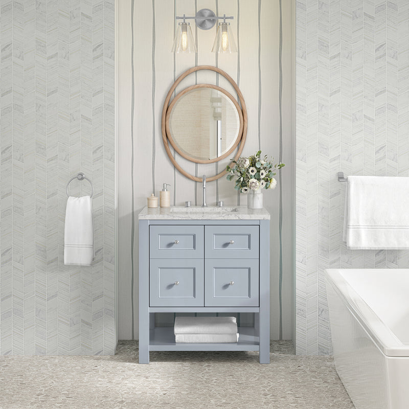 30" Breckenridge Single Vanity, Serenity Blue with Eternal Jasmine Pearl Top