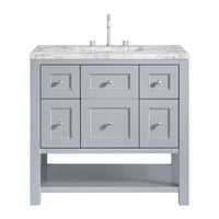 36" Breckenridge Single Vanity, Serenity Blue with Carrara White Marble Top