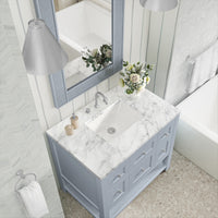 36" Breckenridge Single Vanity, Serenity Blue with Carrara White Marble Top