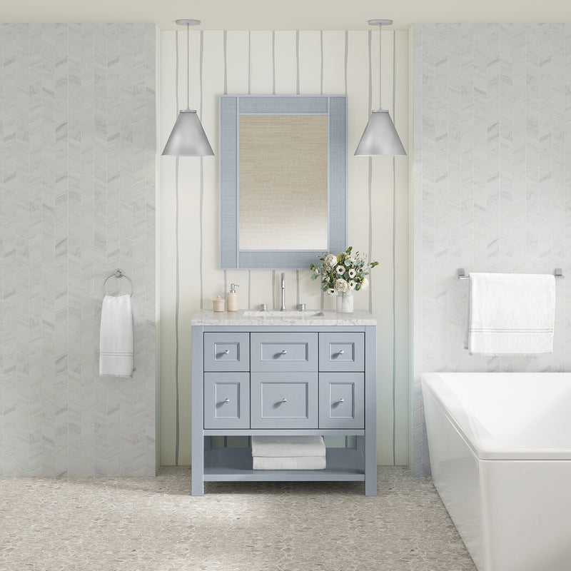 36" Breckenridge Single Vanity, Serenity Blue with Eternal Jasmine Pearl Top