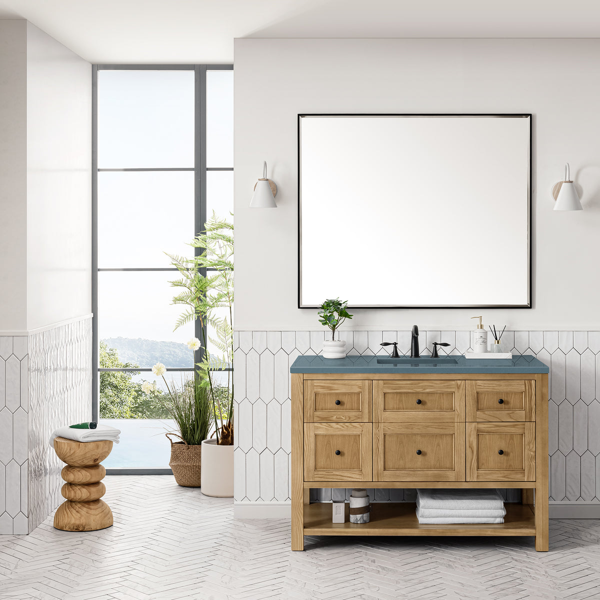 48" Breckenridge Single Vanity, Light Natural Oak w/Cala Blue Top