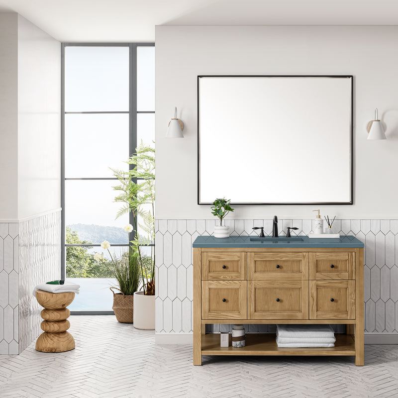 48" Breckenridge Single Vanity, Light Natural Oak w/Cala Blue Top