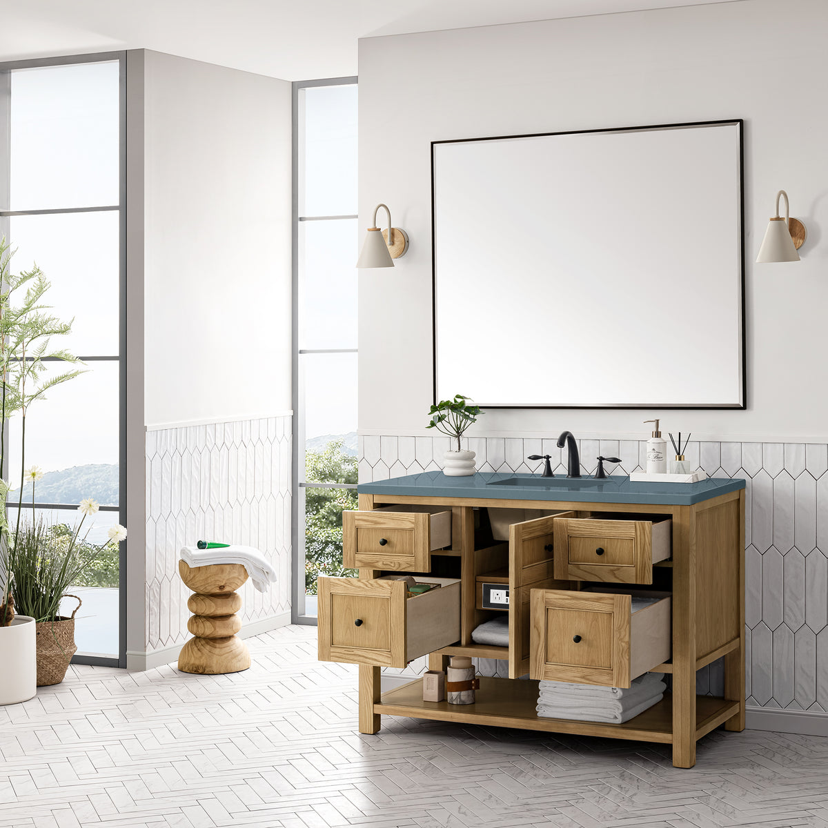 48" Breckenridge Single Vanity, Light Natural Oak w/Cala Blue Top