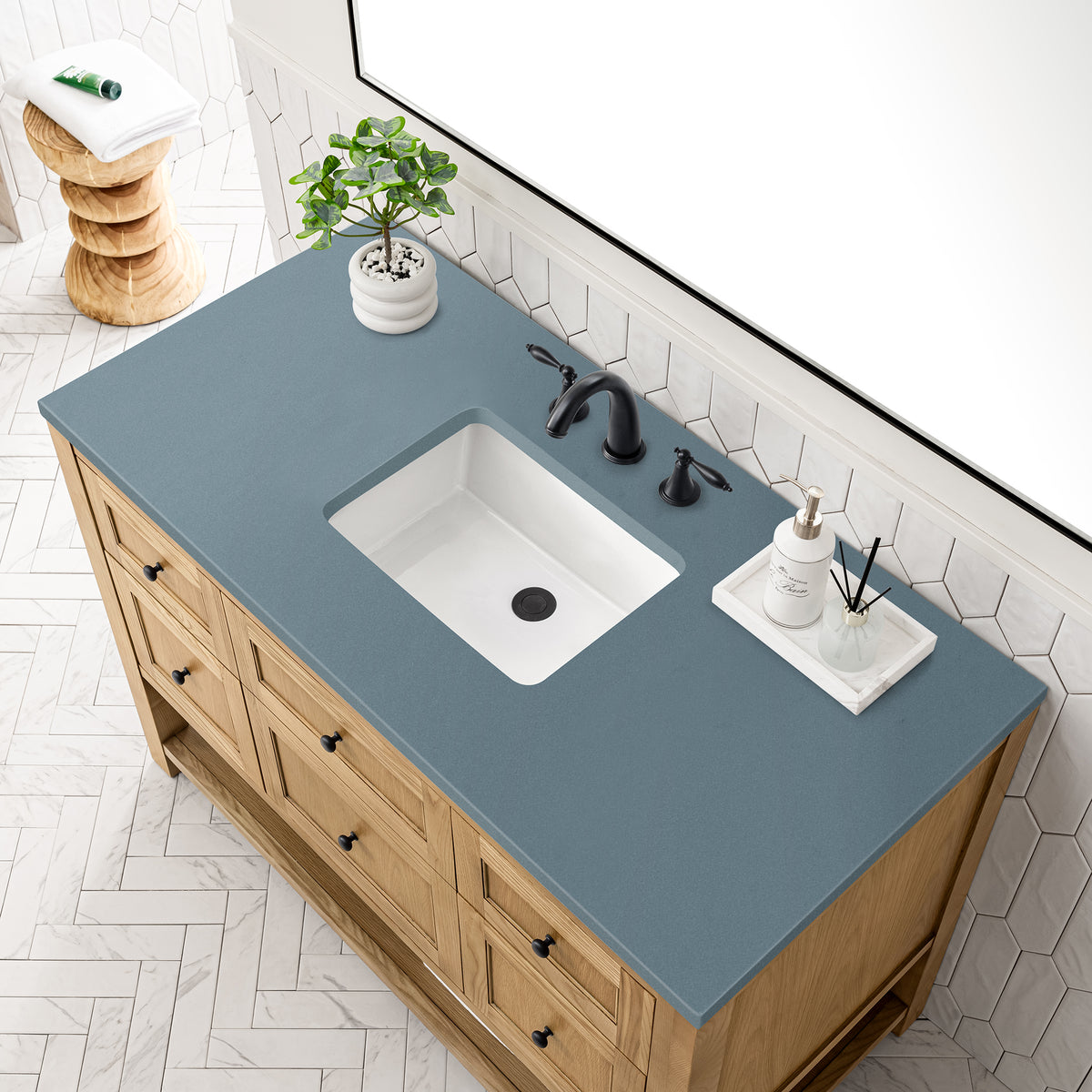 48" Breckenridge Single Vanity, Light Natural Oak w/Cala Blue Top