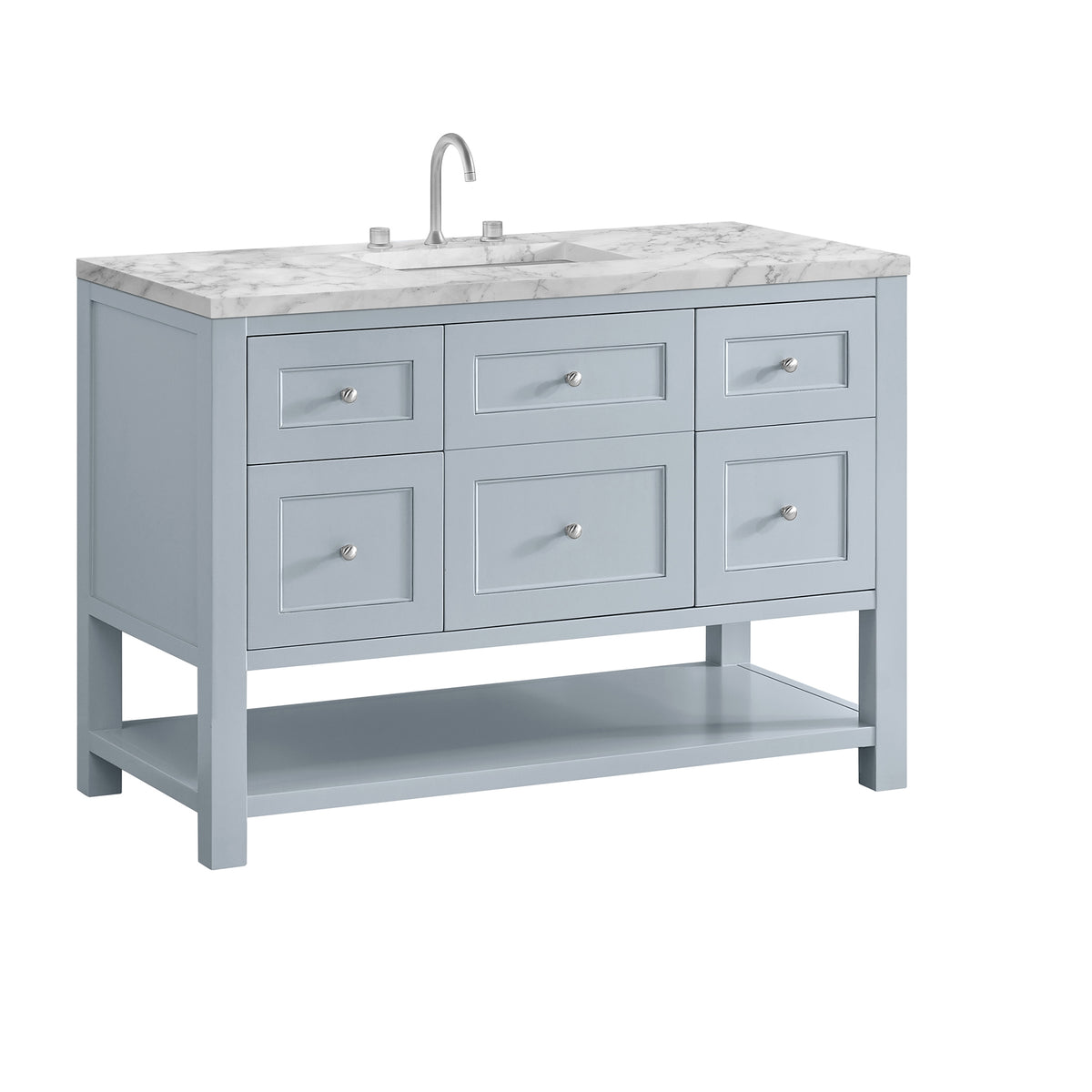 48" Breckenridge Single Vanity, Serenity Blue with Carrara White Marble Top
