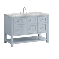 48" Breckenridge Single Vanity, Serenity Blue with Carrara White Marble Top