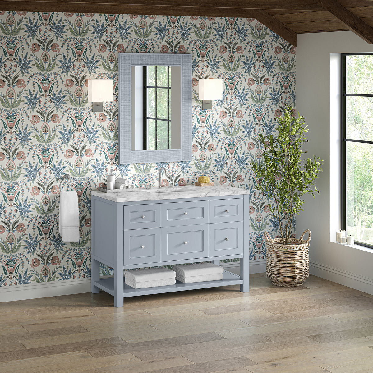 48" Breckenridge Single Vanity, Serenity Blue with Carrara White Marble Top
