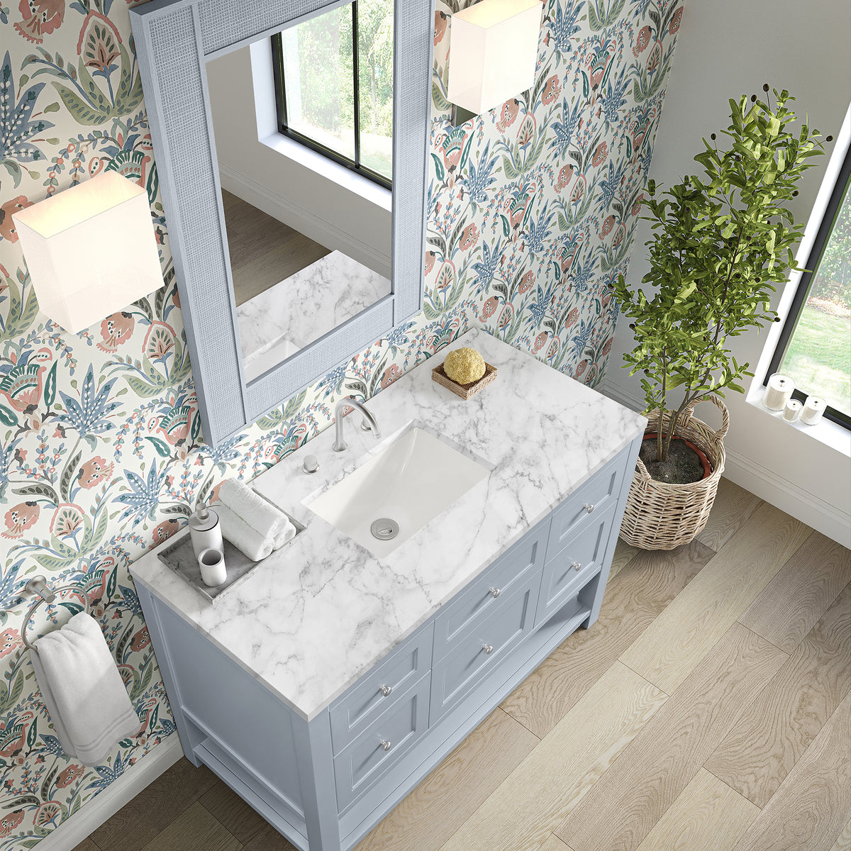 48" Breckenridge Single Vanity, Serenity Blue with Carrara White Marble Top