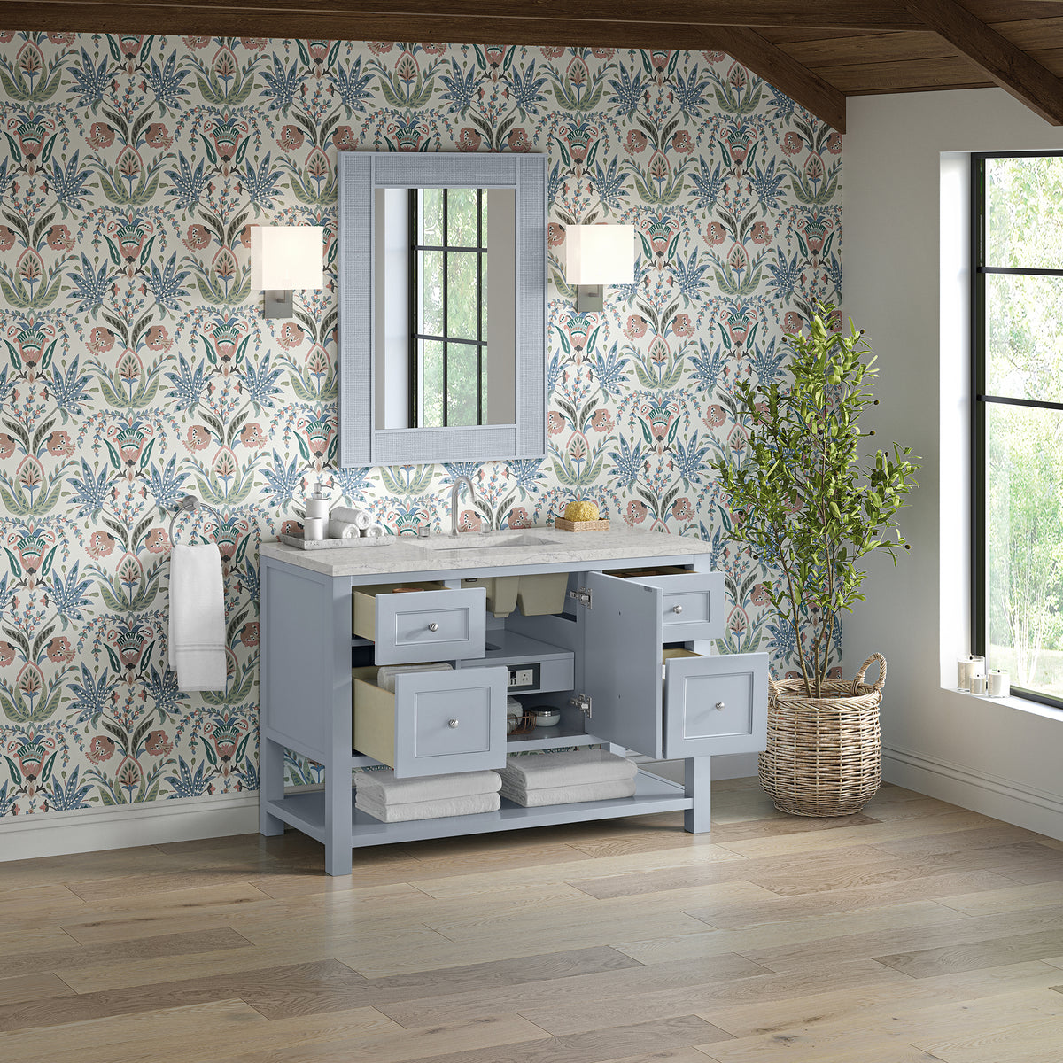 48" Breckenridge Single Vanity, Serenity Blue with Eternal Jasmine Pearl Top