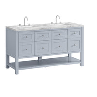 60" Breckenridge Double Vanity, Serenity Blue with Carrara White Marble Top