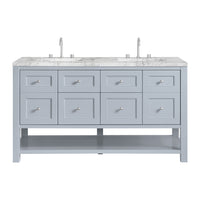 60" Breckenridge Double Vanity, Serenity Blue with Carrara White Marble Top