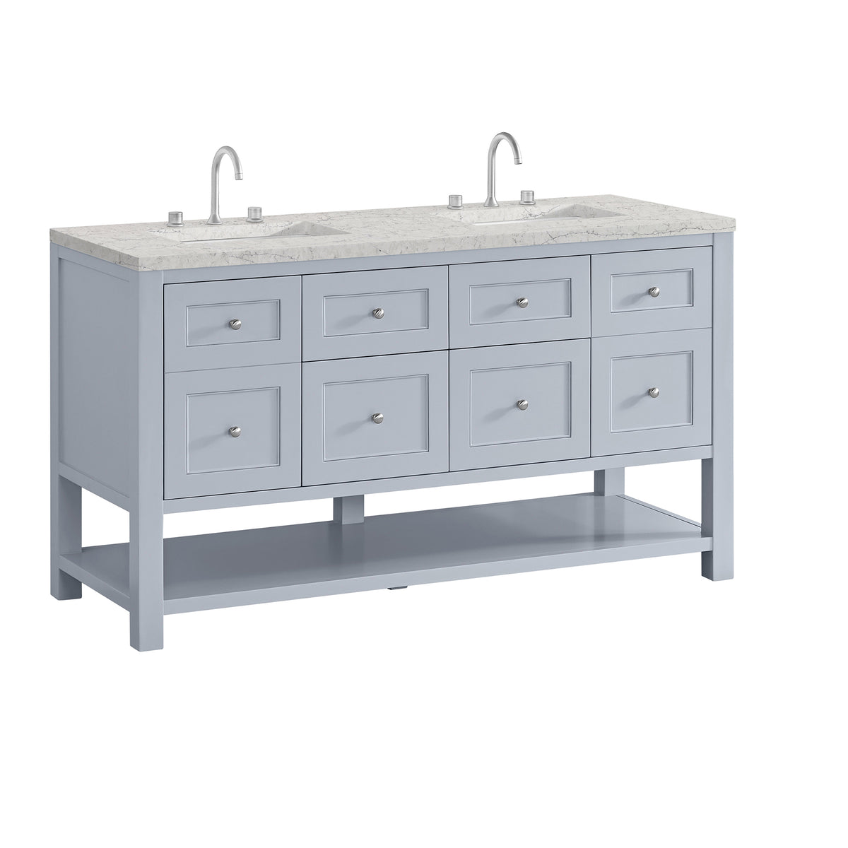 60" Breckenridge Double Vanity, Serenity Blue with Eternal Jasmine Pearl Top