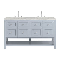 60" Breckenridge Double Vanity, Serenity Blue with Eternal Jasmine Pearl Top
