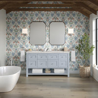 60" Breckenridge Double Vanity, Serenity Blue with Eternal Jasmine Pearl Top
