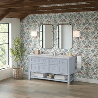 60" Breckenridge Double Vanity, Serenity Blue with Eternal Jasmine Pearl Top