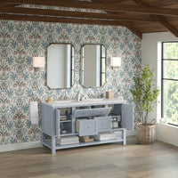 60" Breckenridge Double Vanity, Serenity Blue with Eternal Jasmine Pearl Top